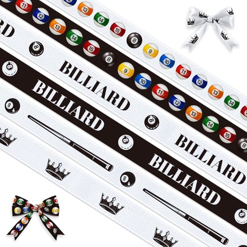 Billardband zum Verpacken von Geschenken, Billard-Themenband mit Poolkugeln und Krone, 2,5 cm breit, Sportveranstaltungsband für Bastelarbeiten, Party-Dekorationen und Geschenkverpackungen, 2,7 m von Blinket