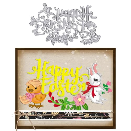 Blinket Happy Easter Stanzformen-Set – Häschen und Küken mit dekorativem Text "Happy Easter", Metall-Stanzformen für Scrapbooking, Weihnachtskarten und festliche Dekorationen von Blinket