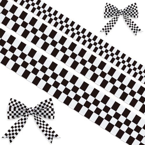 Kariertes Flaggenband zum Verpacken von Geschenken, Racing-Themenband mit schwarz-weiß kariertem 3,8 cm und 5,1 cm breitem kariertem Band für Party-Dekoration, Handwerk und Geschenkverpackung, je 4,5 von Blinket