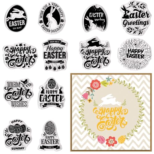 Ostergruß Silikon Clear Stamps für Kartenherstellung Festliche Feiertagswörter und Hasenstempel Set für DIY Scrapbooking Journaling Fotoalbum Bastelbedarf von Blinket