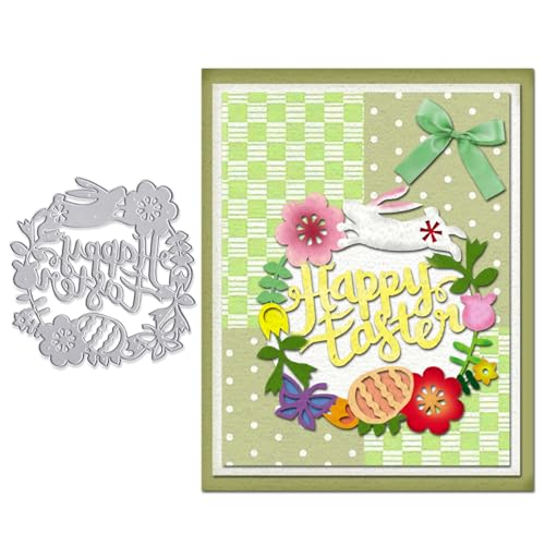 Osterkranz-Stanzformen für Bastelarbeiten, Scrapbooking, Kartenherstellung, Frohe Ostern, Kranz-Stanzformen mit Hasen-Blumen- und Eier-Designs für kreative Kartenherstellung und Urlaub-Bastelprojekte von Blinket