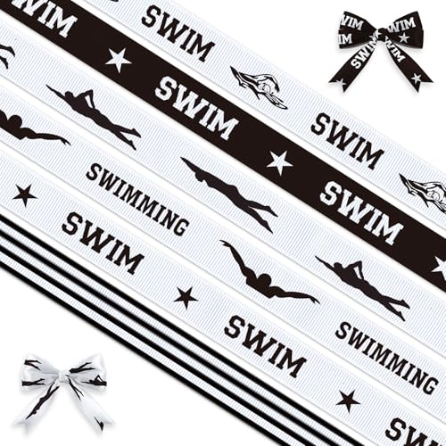 Schwimmband zum Verpacken von Geschenken, Schwimmthemenband mit Schwimmer und Stern, 2,5 cm breites Band für Pool-Party-Dekorationen, Sportveranstaltungen und Bastelprojekte, 2,7 m von Blinket