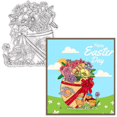 Transparentes Stempel-Set mit Osterstrauß und Küken, für Kartenherstellung, Scrapbooking, DIY, Urlaub, Basteln, mit Blumen, Ostereiern und entzückenden Küken von Blinket