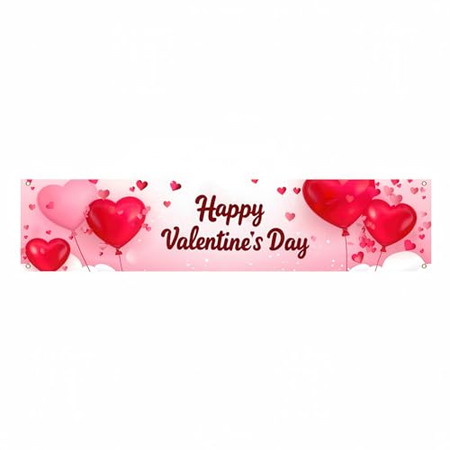 BlissYard Happy Valentine's Day Theme Banner Dekoration Rosa Rot Herz Luftballons Banner Fotografie Hintergrund Party Dekoration Supplies für Valentinstag Hochzeitstag 78 x 17 Zoll von BlissYard