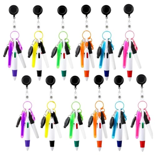 Blmirror 72-Teiliges Badge Reel Pen-Set mit Einziehbarem -Pen und Mini-Textmarker, Permanentmarker, LED-Taschenlampe von Blmirror