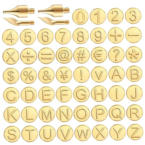 Blogiiup Holzverbrennungszahlen, Holzbrennbuchstaben 56pcs Messing Holz Brennzahlen mit Holzbrennspitze Holzbrennwerkzeug mit Buchstaben einschließlich Alphabet -Zahlensymbol für DIY -Prägenschnitze von Blogiiup