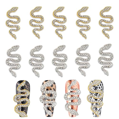 10Pcs Modische Legierung Welle Schlange Nagel Strasssteine Elegant Nützlich Nagel Schlange Charms Kristall Diamant Gold Silber Schlange Welle Schmuck Nagelkunst für DIY Nagelkunst Arbeit von BloomExcellent