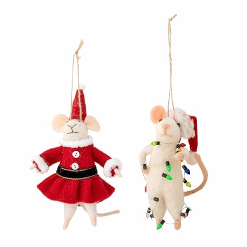 Bloomingville PEO Ornament, Wolle, White, L7xH13xW4,5/L12xH10xW8 cm, Set of 2 von Bloomingville