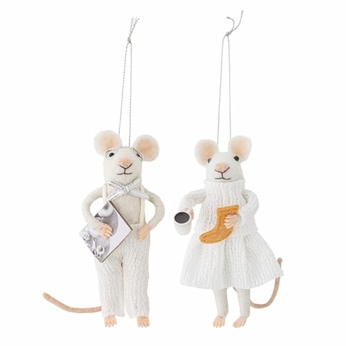 Bloomingville PEO Ornament, Wolle, White, L9xH13xW5 cm, Set of 2 von Bloomingville