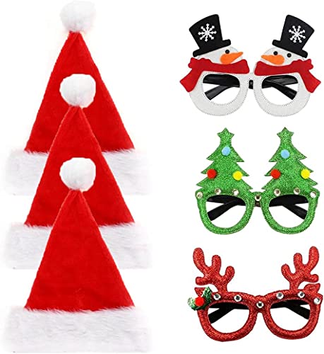 BluVast Nikolausmütze, Weihnachtsmützen, Nikolausmütze Erwachsene, Weihnachtsmützen Erwachsene, Weihnachts Mütze, Nikolausmützen mit 3pcs Weihnachtsbrille für Weihnachtsfeier Dekoration von BluVast