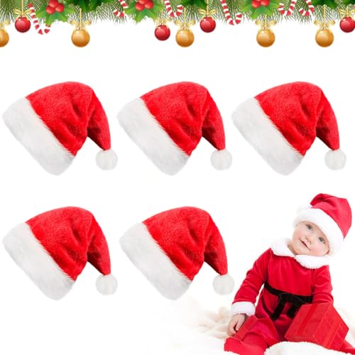 BluVast Nikolausmütze, Weihnachtsmützen Erwachsene, 6 Stücke Weihnachtsmütze Baby, Plüschseite Weihnachtsmann Mütz, Universell für Jungen und Mädchen, Geeignet für Weihnachtskleidung von BluVast