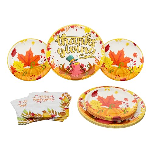 Thanksgiving Party Teller und Serviette (52 Stück für 16 Gäste) - Thanksgiving Party Supplies, Thanksgiving Party Dekorationen, Herbst Mottoparty, Türkei Party Teller und Servietten, Blue Orchards von Blue Orchards