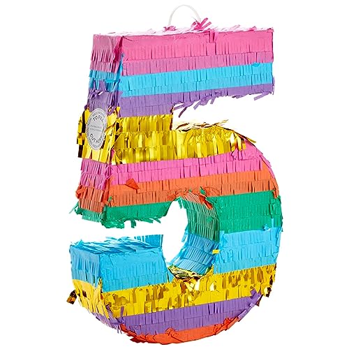 Nummer 5 Pinata Regenbogen Streifen Geburtstag Thema Party Supplies klein 29,5 x 42 x 7,6 cm von Blue Panda