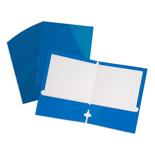 Laminierte Papiermappe mit 2 Fächern, 3 Löcher, Blau, 25 Stück von Blue Summit Supplies