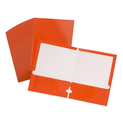 Laminierte Papiermappe mit 2 Taschen, 3 Löcher, Orange, 25 Stück von Blue Summit Supplies