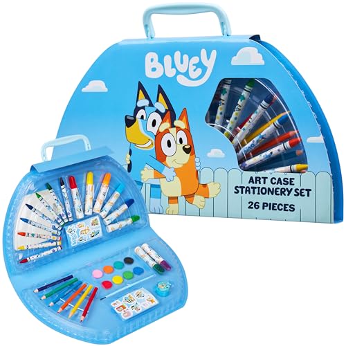 Bluey Malkoffer für Kinder Malset mit Buntstifte Wachsmalstifte Wasserfarben Künstlerbedarf Kinder - Malkasten Geschenke für Kinder (Blaues Halbmond-Gehäuse) von BlueY