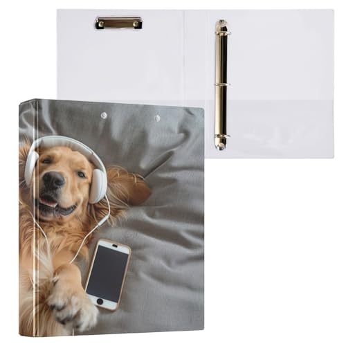 Blueangle Golden Retriever Hundeordner mit 3 Ringen, 3,8 cm, Klemmbrettordner mit 2 Taschen, dekoratives 3-Ringbuch für Bürobedarf (180) von Blueangle