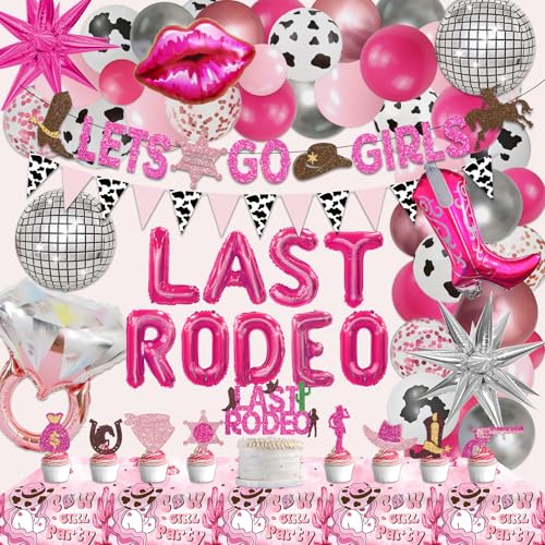 104 Stück Last Rodeo Bachelorette Party Dekorationen, Cowgirl Bachelorette Party Dekorationen Pink Western Lets Go Girls Glitter Banner Disco Ring Ballon Kuchen Topper für Cowgirl Party Dekorationen von Bluegogo