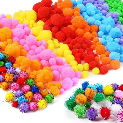 1000stücke 2.5cm Pompons, Pompoms zum Basteln, Bunte Pompom, Pom Pom Set in 8 Farben zum Basteln, Pom Pom bälle Flauschigen Plüsch Bälle für Lustige DIY Kreative Handwerk (800pcs 10/15/20mm) von Bluelves