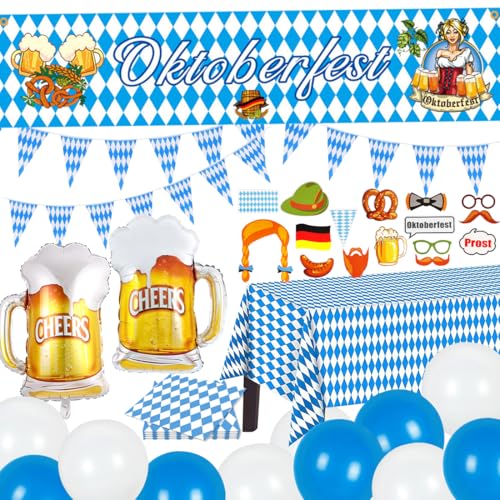 Bluelves Oktoberfest Deko, Bayrische Deko, Oktoberfest Accessoires, Servietten Bayrisch, Oktoberfest Luftballons, Oktoberfest Tischdecke Banner Wimpelkette Fotorequisiten für Deko Oktoberfest Party von Bluelves