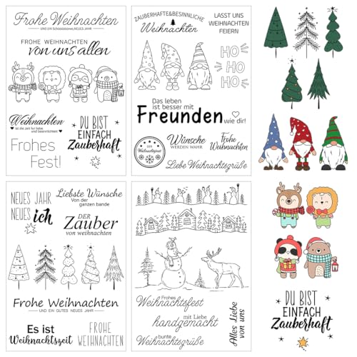 Bluelves Silikonstempel Weihnachten, 4 Blätter Klare Silikon Stamp, Winter Clear Stempel Deutsch, Frohe Weihnachten Silikonstempel, Stempelset für Kinder Scrapbooking Karten DIY, Bullet Journal von Bluelves