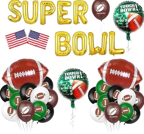 Bluelves Super Bowl Deko,40 Stück American Football Deko,Superbowl Party Deko,Snack Stadion NFL Dekoration Deko Set, "SUPERBOWL","GAMEDAY“ Girlande,USA Flaggen, Folien-Luftballons,Luftballons von Bluelves