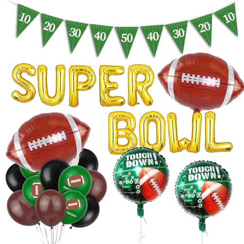 Bluelves XXL American Football Deko,36pcs Super Bowl Deko,NFL Dekoration Party,NFL Super Bowl Folienluftballons 2025,Football Deko NFL,Superbowl Party Deko，"SUPERBOWL",Wimpelkette Touchdown-B von Bluelves