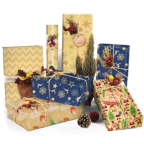 Geschenkpapier Weihnachten Set, 10 Blatt Modern Weihnachtspapier Geschenkpapier, Geschenkverpackung für Xmas’s, Weihnachten Geschenke (Schneeflocke Weihnachten) von Bluelves