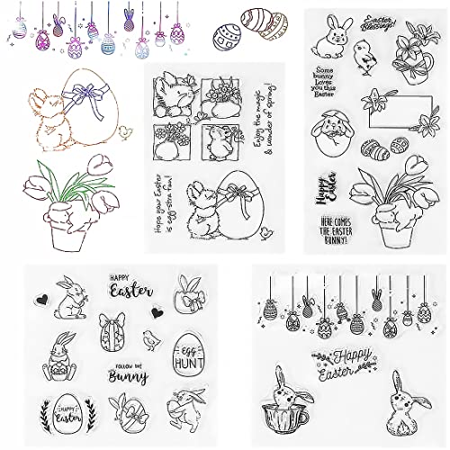 Silikonstempel Ostern, Clear Stamp Set, 4 Stück Stempel Ostern, Transparent Silikon Stempel OsterHasen/OsterEier, Prägung Stempel für DIY Handwerk Scrapbooking Fotoalbum Karten Dekoration von Bluelves