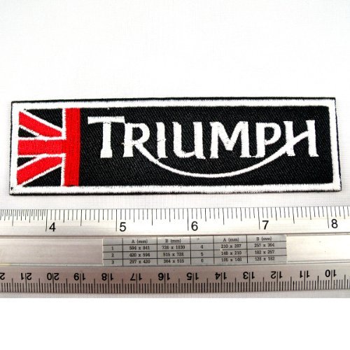 Triumph British Flag Motorrad-Patches, bestickt, zum Aufnähen auf Kleidung, Jacke, Jeans, Mütze, T-Shirt und etc., Größe 1,25 x 4,75 Zoll, Schwarz von Bluemoony