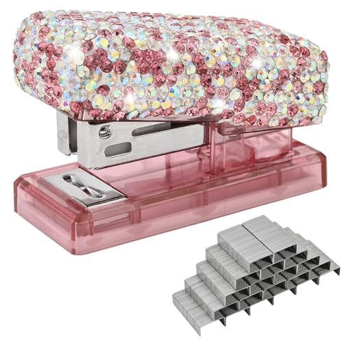 Blueshyhall Heftgerät Glitzer Klein, Bling Mini Stapler mit Diamant Strass, Mini Heftgerät Set mit 1000 Stück 26/6 Heftklammern, Tacker Hefter Klein Mini für Büro Schreibtisch (Rosa) von Blueshyhall