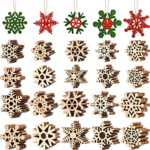 100 Stücke Unvollendet Holz Schneeflocken Ornamente Schneeflocke Hängend Ausschnitte Leer Holzscheiben mit Schnur Weihnachten Handwerk Verzierungen (Natürliche Farbe, 2 Zoll, 3,1 Zoll) von Blulu