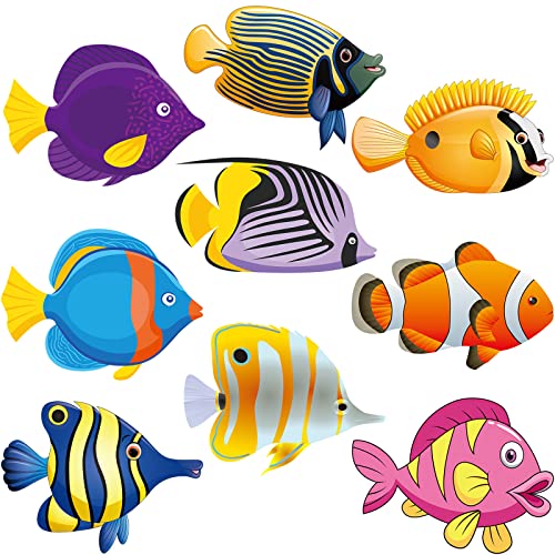 45 Stück Ozean Fisch Ausschnitte Papier Bunt Vielseitig Bunte Tropische Ozean Fische Akzente Ausschnitte mit Klebepunkten für Klassenzimmer Dekoration Bulletin Ozean Thema Party, 15 x 15 cm von Blulu