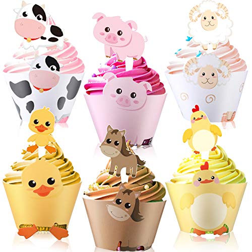 60 Stücke Farm Tier Cupcake Verpackung und Topper für Bauernhof Thema Party - Cupcake Verpackung Topper Farm Tier Geburtstag Party Dekoration Baby Dusche Lieferung von Blulu