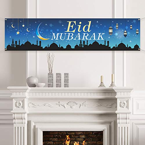 Eid Mubarak Dekorationen Banner - Moslem Ramadan Party Vorräte Dekorationen, Blaue Eid Mubarak Feier Dekoration für Moslem von Blulu