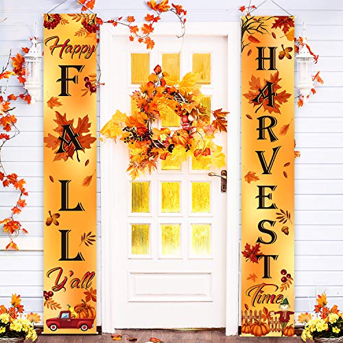 Herbst Dekoration Ernte Herbst Veranda Willkommensschild Banner Happy Fall Y'all“ Ahorn Herbst Schild Kürbisblatt für Herbst Party Erntedankfest Ahorn Garten Hof Orangen Blätter Wanddeko Hintergrund von Blulu