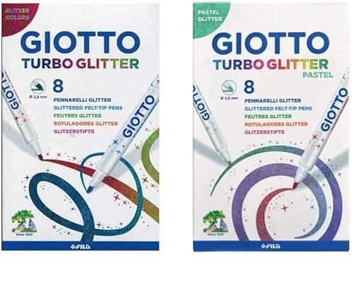 Giotto Turbo Glitter: Filzstifte, 2 Stück Glitter Colors + Pastel Glitter + 3 Ballons Blumie von Blumie Shop