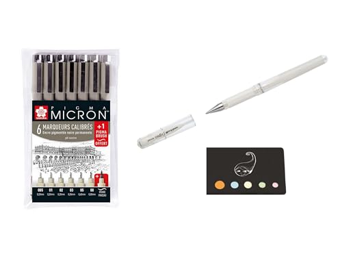 Set mit 7 Pigma Micron + Kugelschreiber, breite Spitze, Weiß + 1 Blumie Klebe-Index von Blumie Shop