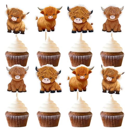 24 Stück Hochlandrinder Cupcake Topper Hochlandrinder Geburtstags Kuchen Deckel Dekorationen für Kindergeburtstags Party Dekoration Dschungel Safari Thema Party Zubehör von Blumomon