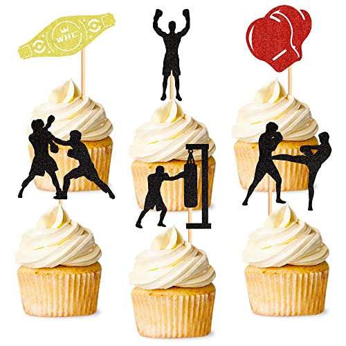 30 Stück Boxen Cupcake Topper Boxkampf Tortenaufsatz Sport Kuchen Dekoration für Boxkampf Themenparty Dekoration Sport Party Dekoration von Blumomon