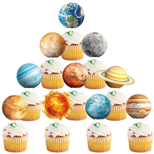 Blumomon 30 Stück Galaktischer Planet Cupcake Topper Astronomie Party Cupcake Toppers Geeignet Für AstronomieThemen Party Dekorationen von Blumomon