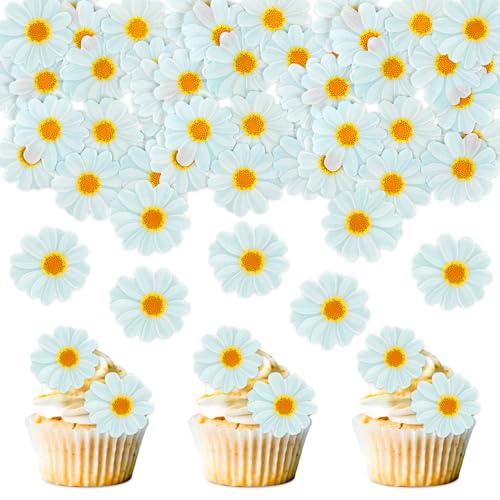 40 Stück Essbare Blumen Cupcake Toppers Weiße Chrysantheme Tortenaufleger Essbare Blumen Tortendekoration Picks Hochzeit Baby Dusche Party Hochzeit Jahrestag Geburtstag Party Cupcake Dekoration von Blumomon