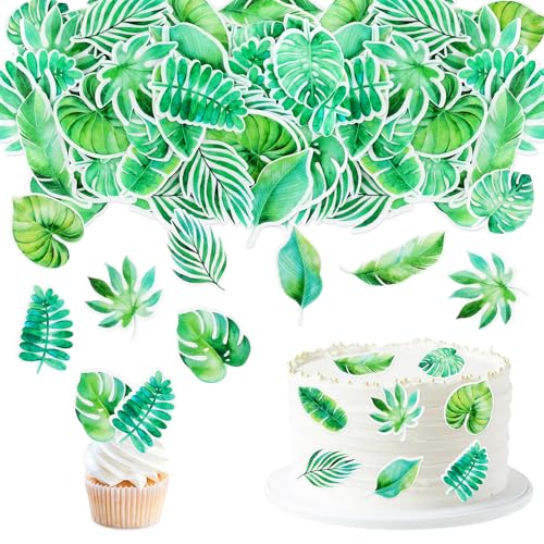 45 Stück Essbar Tropischen Palmblatt Kuchen Spitze Palmenblatt Dschungel Kuchen Dekoration Hawaiian Blatt Papier Tasse Cupcake Topper Sommer tropische Thema Geburtstagsparty Kuchen Dekorationen von Blumomon