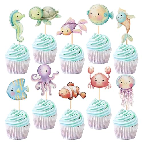 Blumomon 20 Stück Clown Fisch Oktopus Seepferdchen Krabbe Ozean Thema Kuchen Dekoration Ozean Tier Kuchen Topper Birthday Party Dekoration Supplies Geburtstagsfeier Dekoration von Blumomon