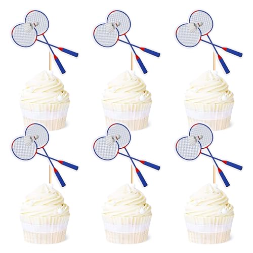 Blumomon 24 Stück Dual Front Badminton Sport Kuchen Dekoration Badminton Sport Cupcake Topper Sport Themed Party Dekoration Passend Für Badminton Sportler Periphere Aktivitäten Dekoration von Blumomon