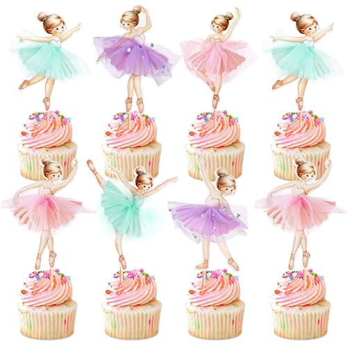 Blumomon 24 Stück Ballerina Cupcake Toppers Ballett Mädchen Cupcake Toppers Ballett Cupcake Dekoration Picks Für Ballerina Thema Baby Dusche Geburtstag Party Kuchen Dekoration Zubehör von Blumomon