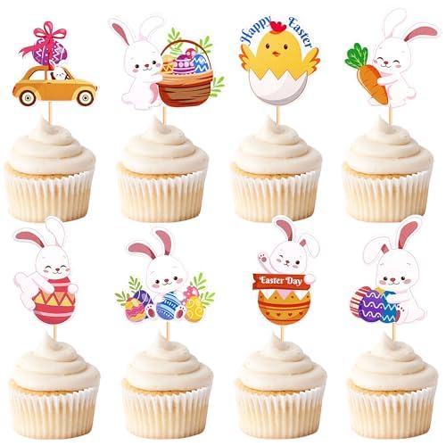 Blumomon 24 Stück Frohe Ostern Cupcake Furnier spritzig Osterhase Eier Cupcakes Auswahl Cake Furnier für Ostern Party Cake Dekoration Party Supplies von Blumomon