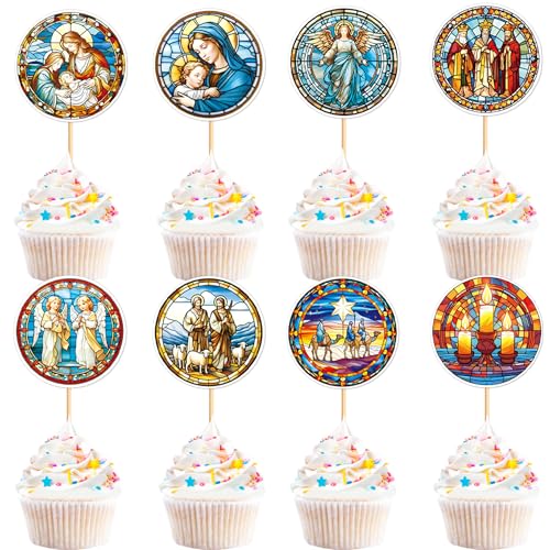 Blumomon 24 Stück Kirchenmalereien Cupcake Toppers Christlicher Engel Cupcake Dekorationen Kreuz Kuchen Dekorationen Babydusche Party Zubehö von Blumomon