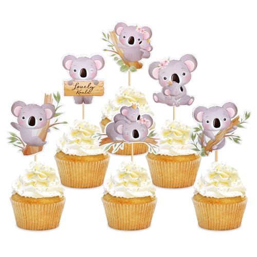 Blumomon 24 Stück Koala Cupcake Dekoration Wildlife Cupcakes Auswahl Koala Geburtstag Cupcake Dekoration Happy Birthday Cake Dekoration Tiere Cupcake Topper Tier Geburtstag Thema Party von Blumomon