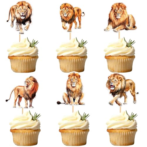 Blumomon 24 Stück Löwe Cupcake Topper Dschungel Safari Tiere Kuchen Dekoration Tiere Figur Kuchen Topper Picks für Babyparty Kindergeburtstag Party Supplies von Blumomon